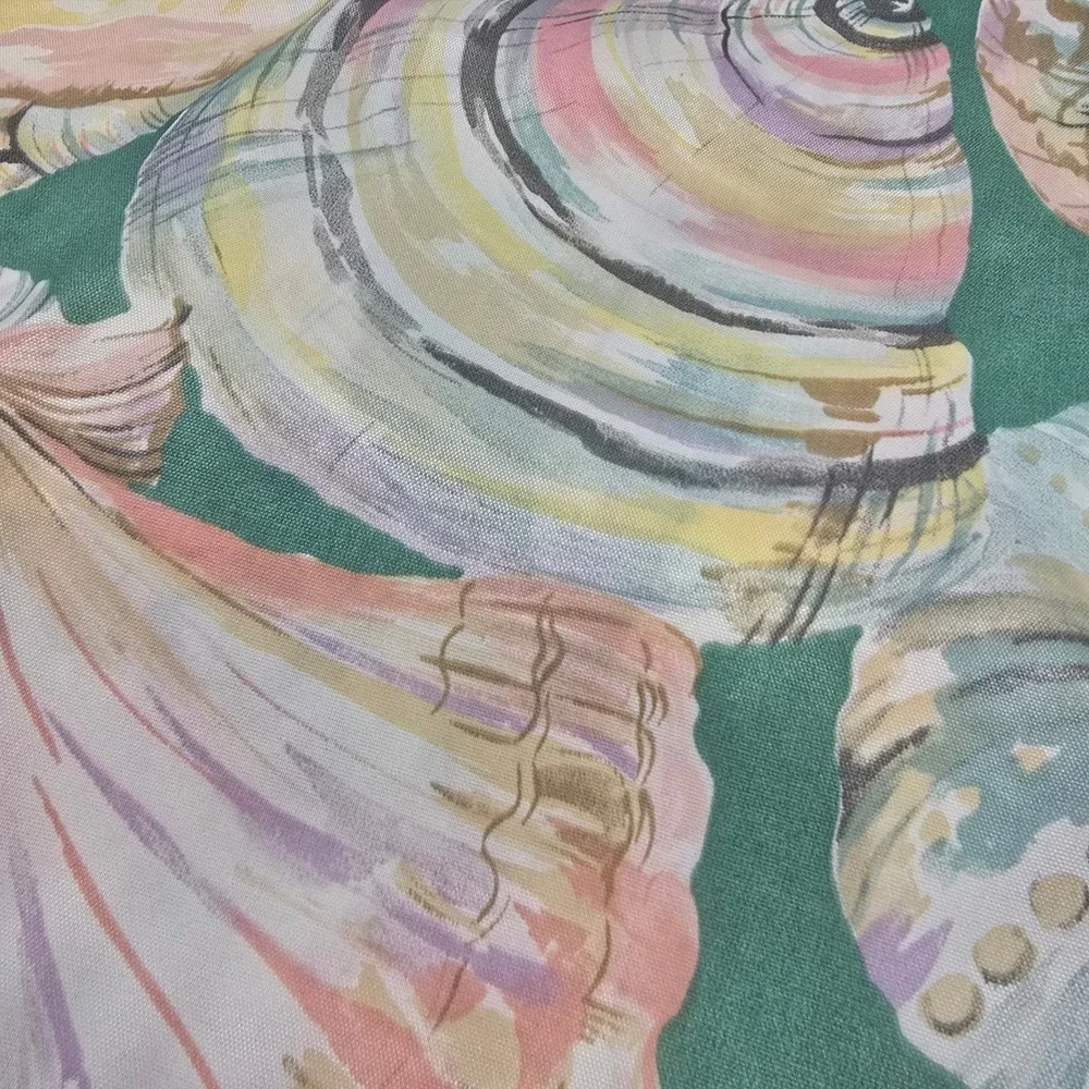 Vintage 90s Y2K Shell Shower Curtain 69wx72L Green Pink Grandma Coastal USA